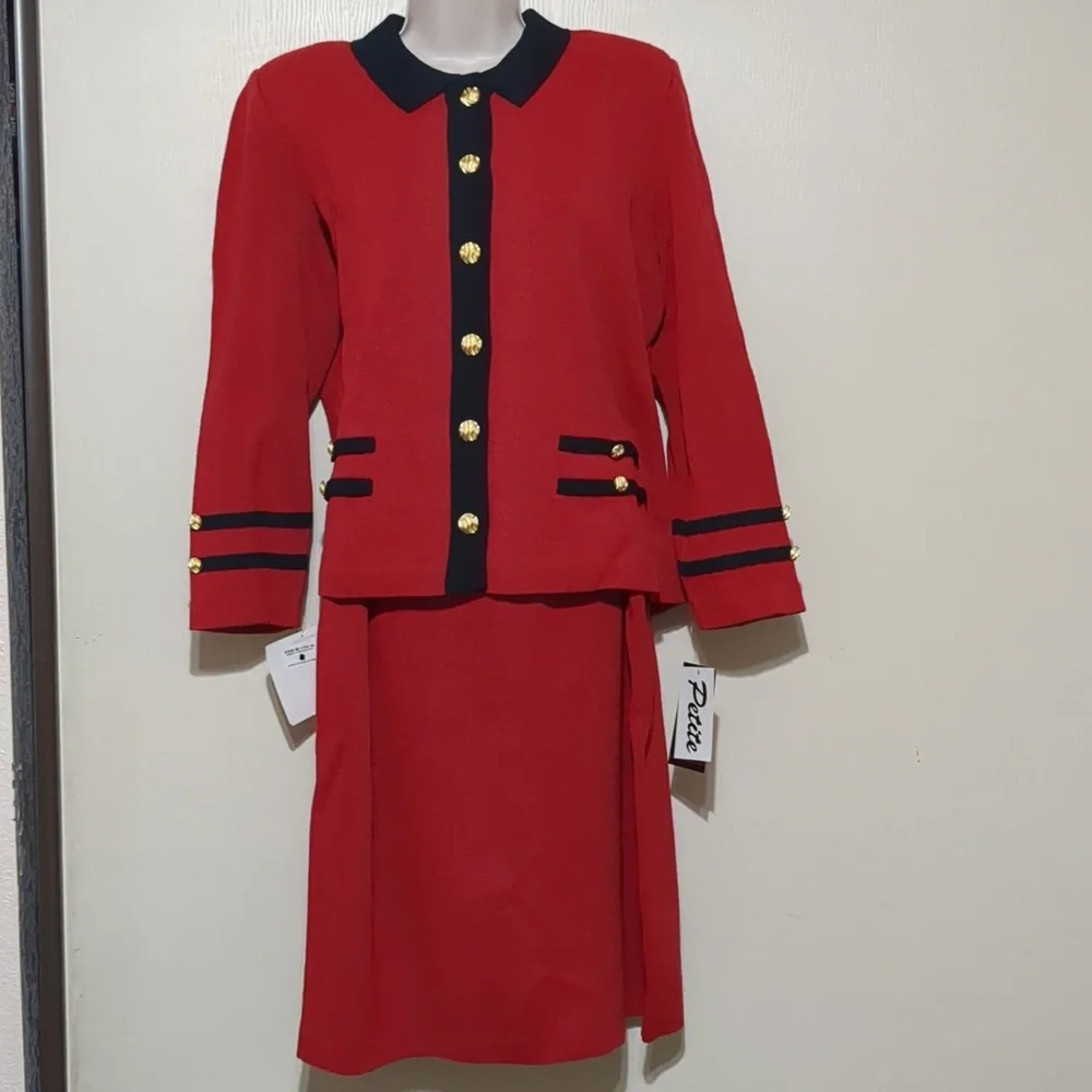 Vintage Mita Women's 2PC Knit Suit Jacket & Skirt red Black Size 14 - Picture 1 of 12